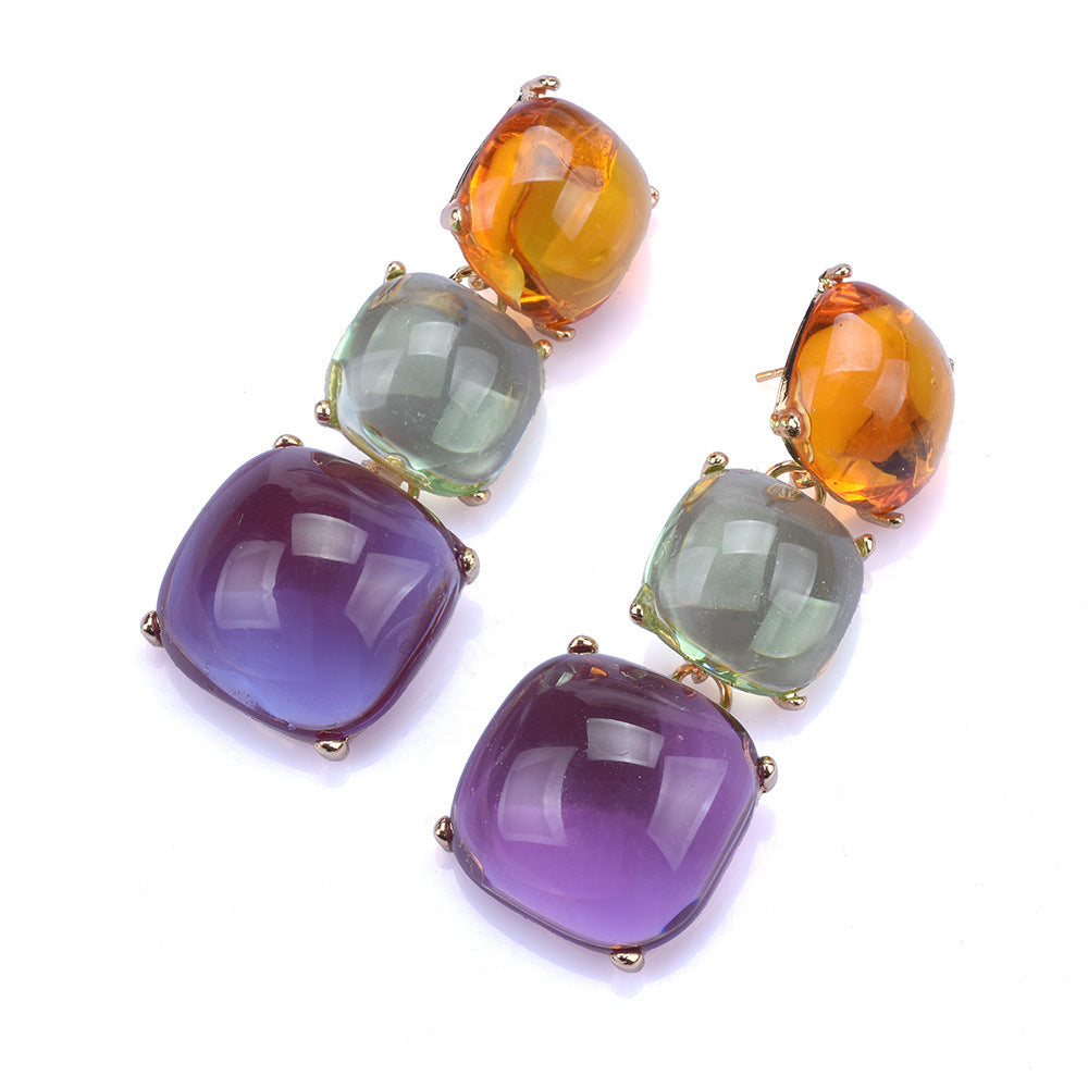 Exaggerated Square Metal Inlay Resin Women's Drop Earrings - view 5