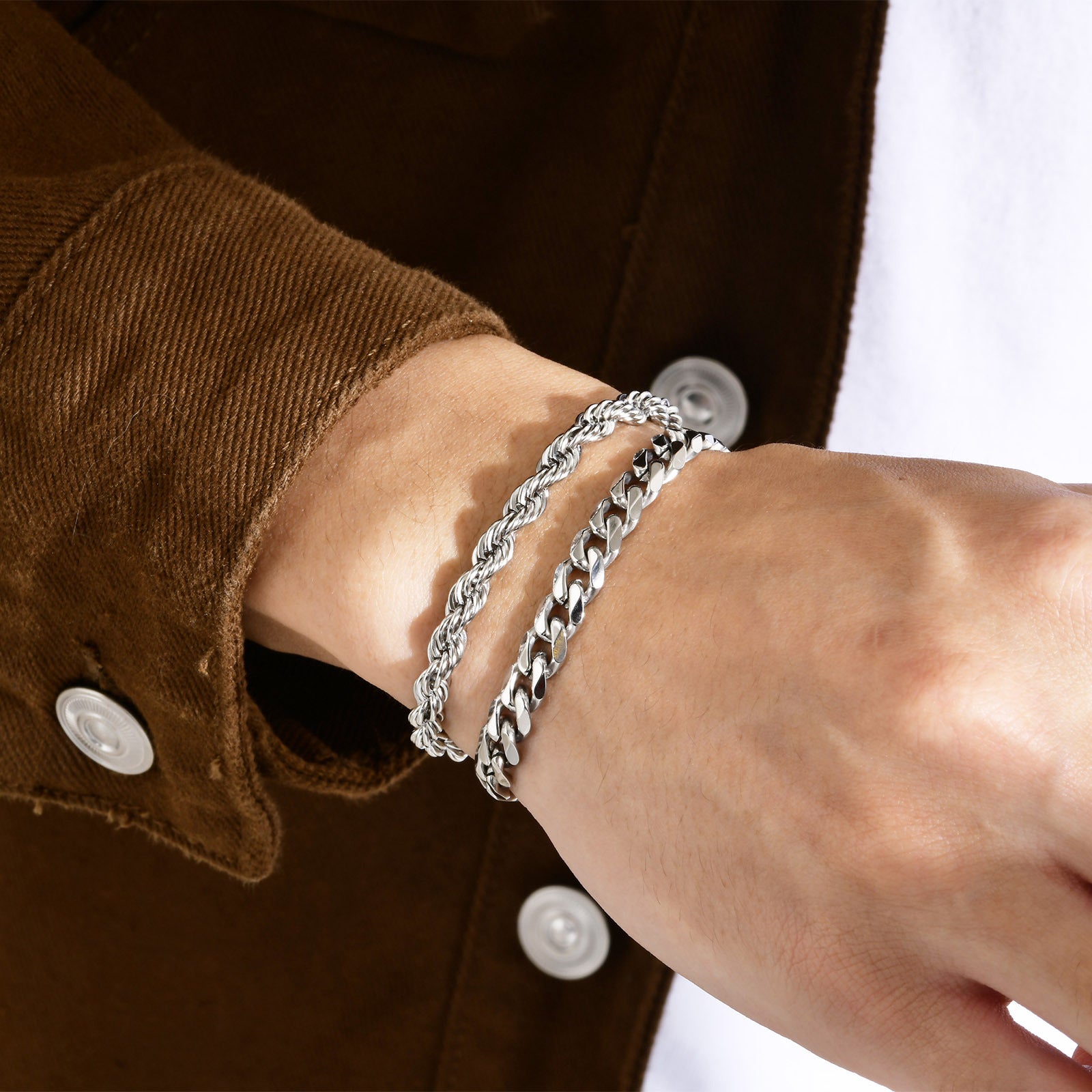 Streetwear Waves Stainless Steel Polishing Men'S Bracelets - front view