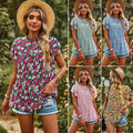 Women's T-shirt Blouse Short Sleeve Blouses Printing Casual Elegant Pastoral Ditsy Floral - front view
