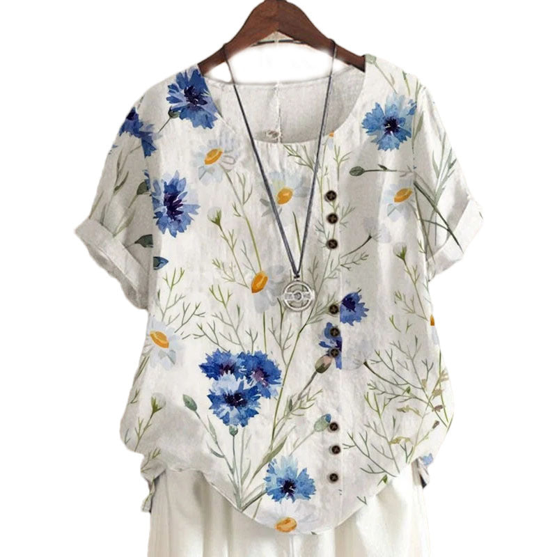 Women's Blouse Short Sleeve Blouses Printing Casual Vintage Style Printing Plant - view 3