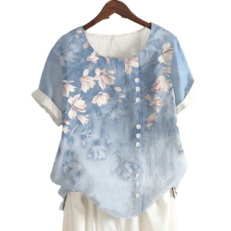Women's Blouse Short Sleeve Blouses Printing Casual Vintage Style Printing Plant - view 4