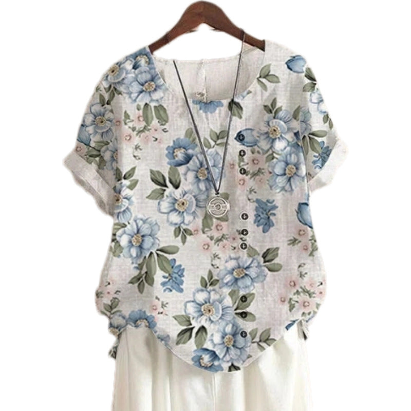 Women's Blouse Short Sleeve Blouses Printing Casual Vintage Style Printing Plant - view 5