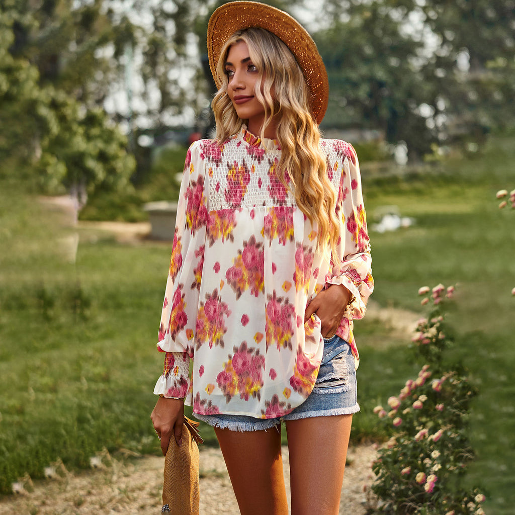 Women's Blouse Long Sleeve Blouses Printing Casual Flower - view 2