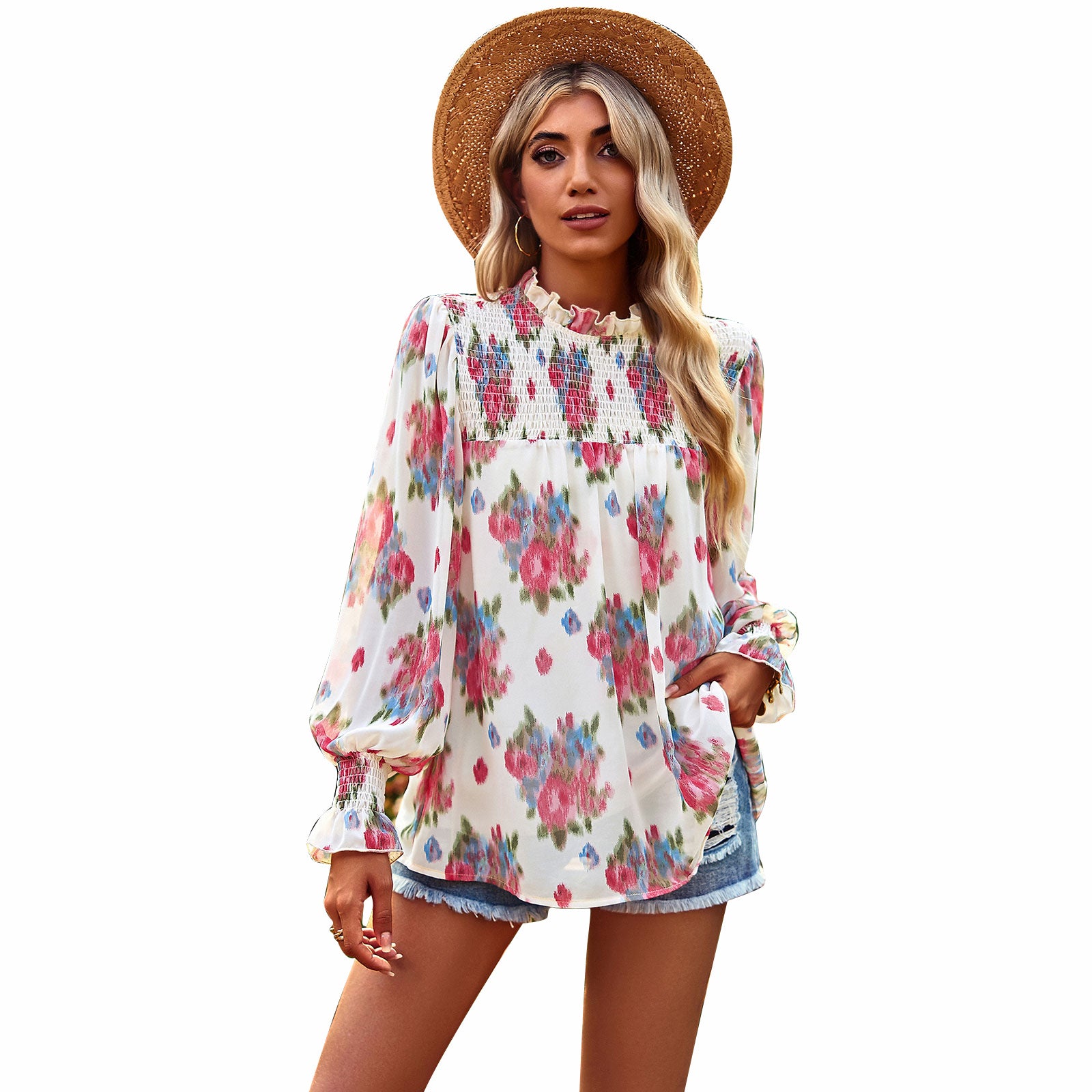 Women's Blouse Long Sleeve Blouses Printing Casual Flower - view 3