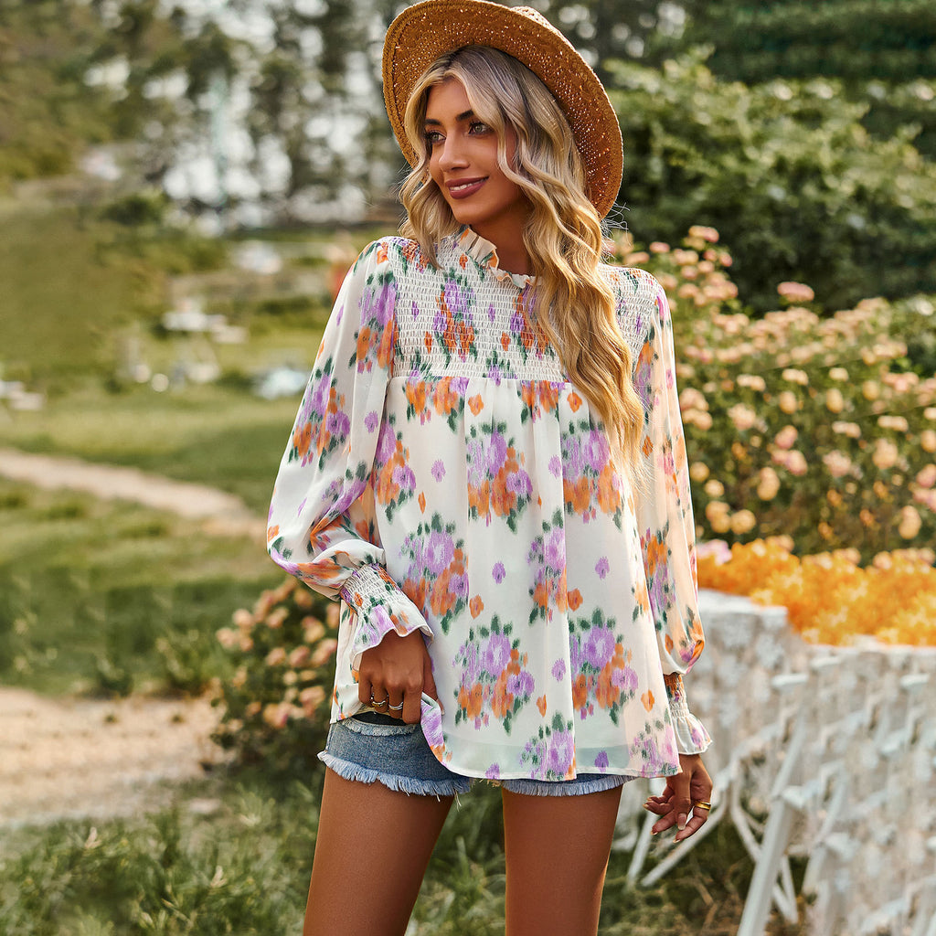 Women's Blouse Long Sleeve Blouses Printing Casual Flower - view 4