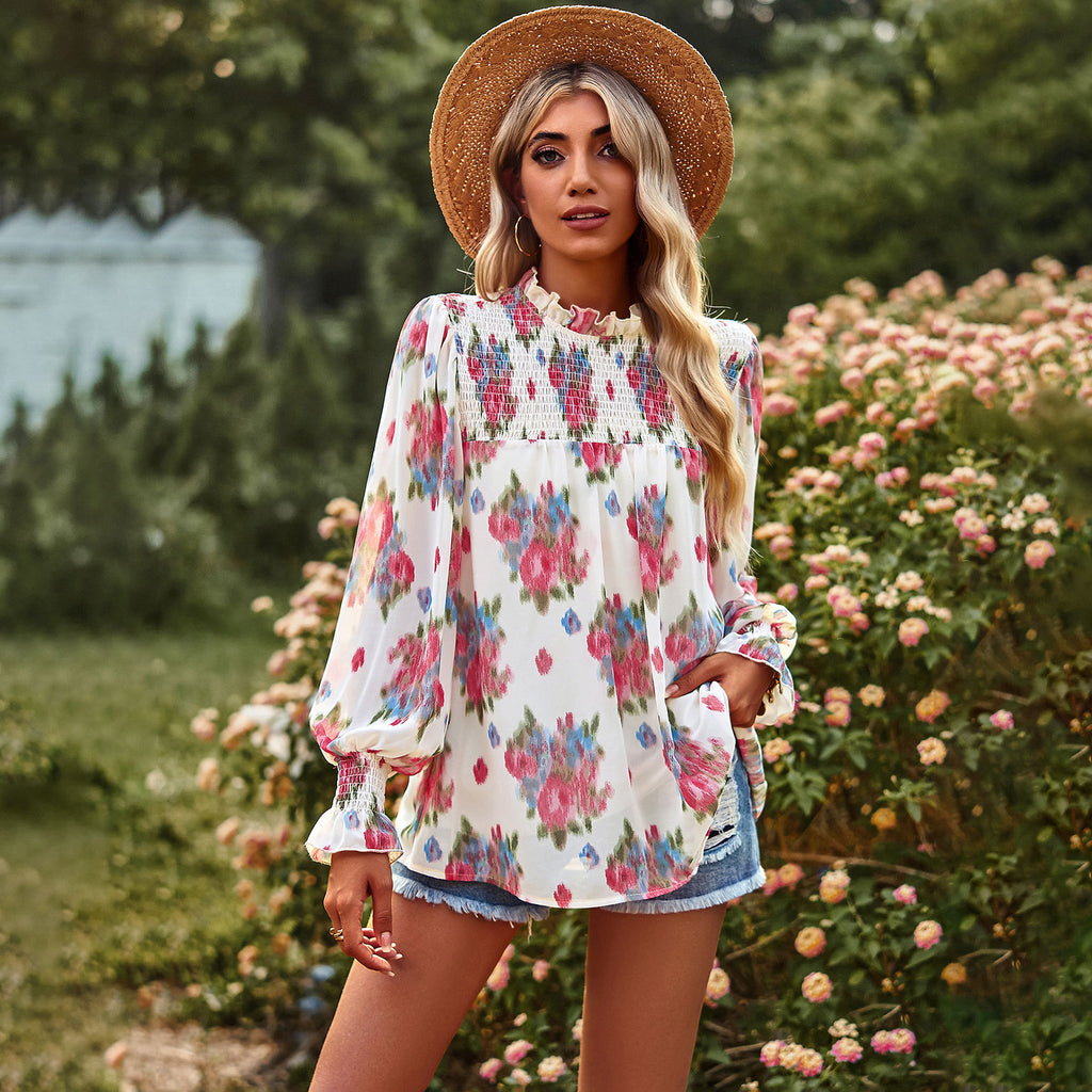 Women's Blouse Long Sleeve Blouses Printing Casual Flower - view 5