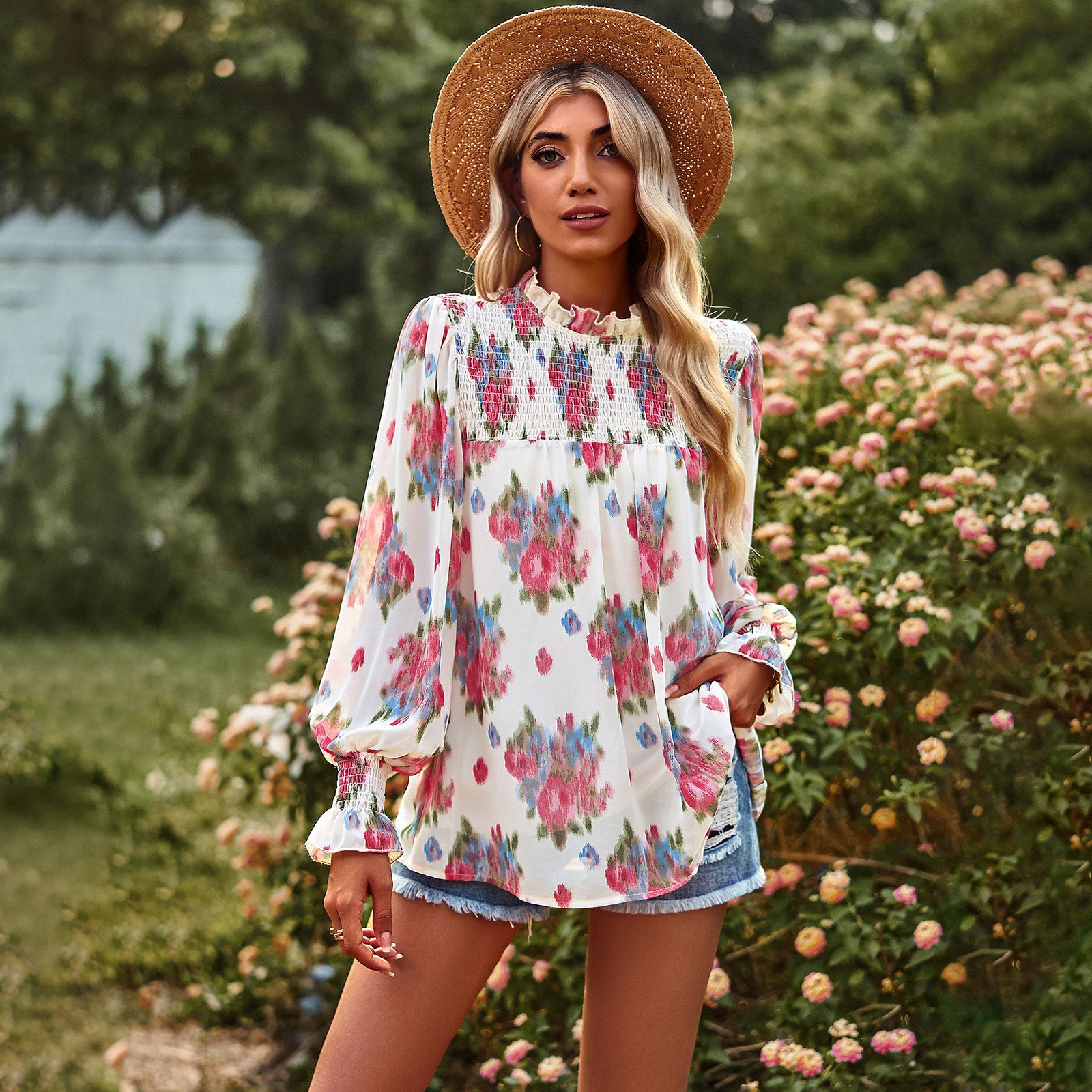 Women's Blouse Long Sleeve Blouses Printing Casual Flower - view 5