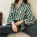 Wholesale Women's Casual Stripe Long Sleeve Blouses - front view
