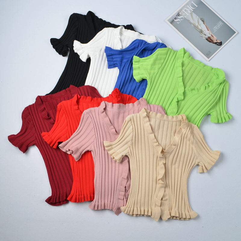 Wholesale Women's Sexy Solid Color Short Sleeve Blouses - view 4