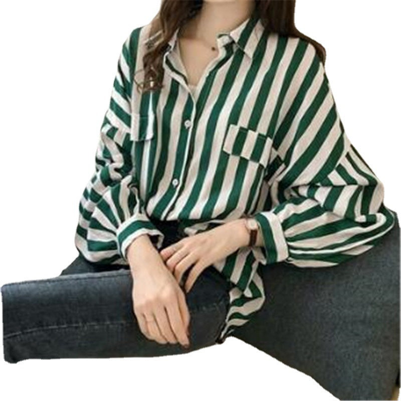 Wholesale Women's Casual Stripe Long Sleeve Blouses - view 5