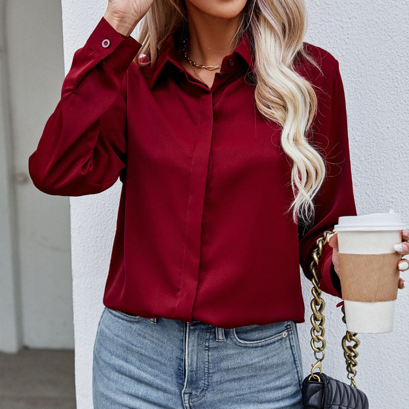 Women's Blouse Long Sleeve Blouses Button Casual Solid Color - view 3