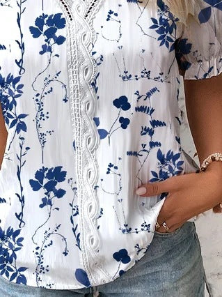 Wholesale Women's Casual Flower Short Sleeve Printing Blouses - view 4
