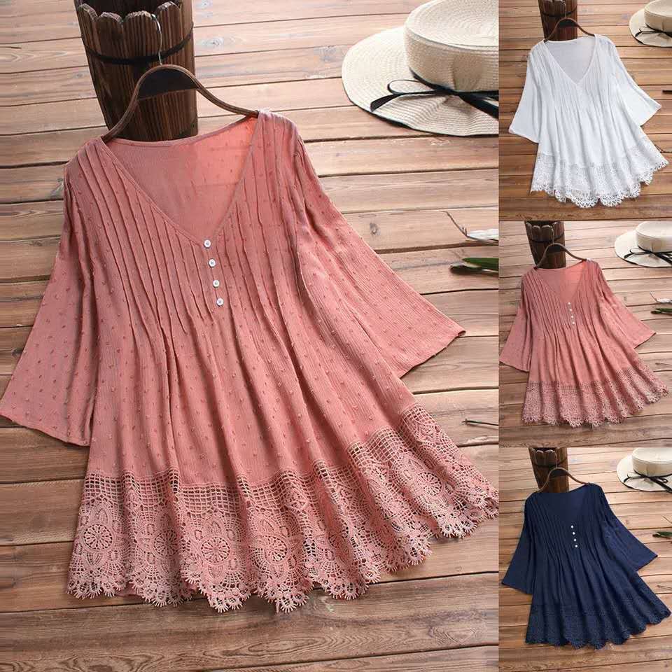 Women's Blouse 3/4 Length Sleeve Blouses Jacquard Casual Solid Color - front view