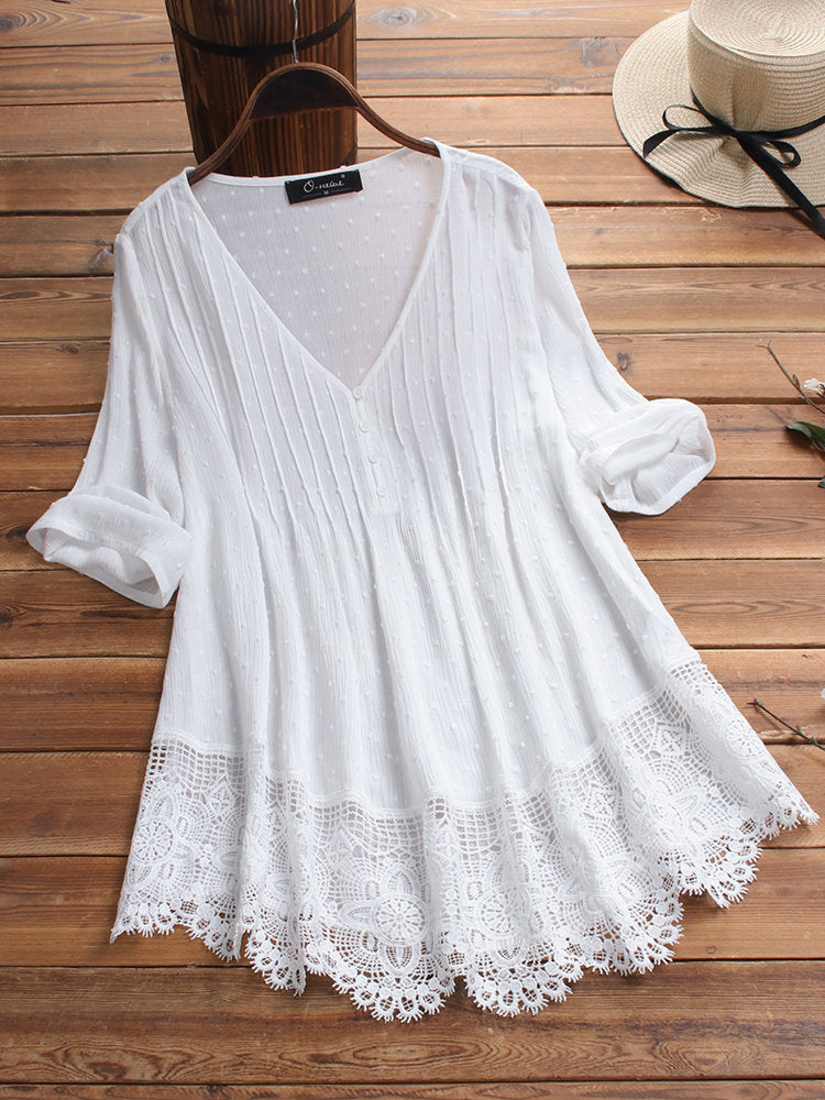 Women's Blouse 3/4 Length Sleeve Blouses Jacquard Casual Solid Color - view 2