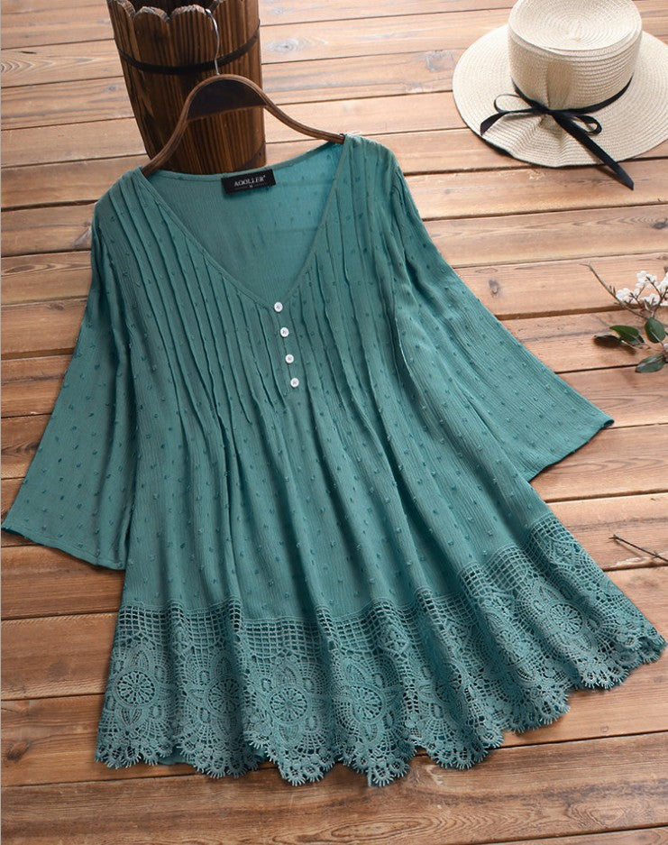Women's Blouse 3/4 Length Sleeve Blouses Jacquard Casual Solid Color - view 4
