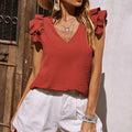 Wholesale Women's Casual Solid Color Sleeveless Ruffles Blouses - front view