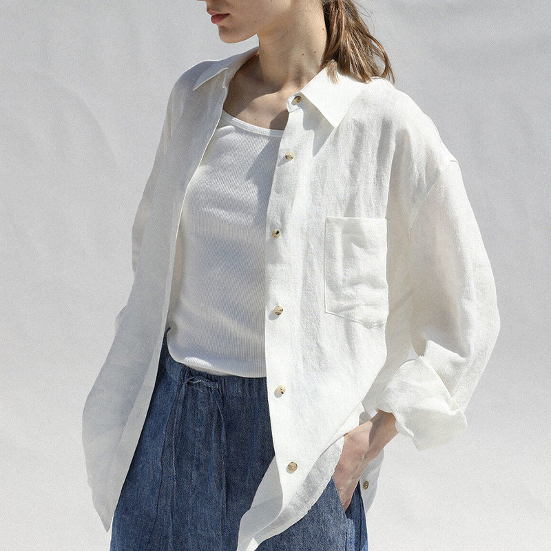 Women's Blouse Long Sleeve Blouses Button Casual Solid Color - front view