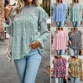 Women's Blouse Long Sleeve Blouses Printing Lettuce Trim Casual Ditsy Floral - front view
