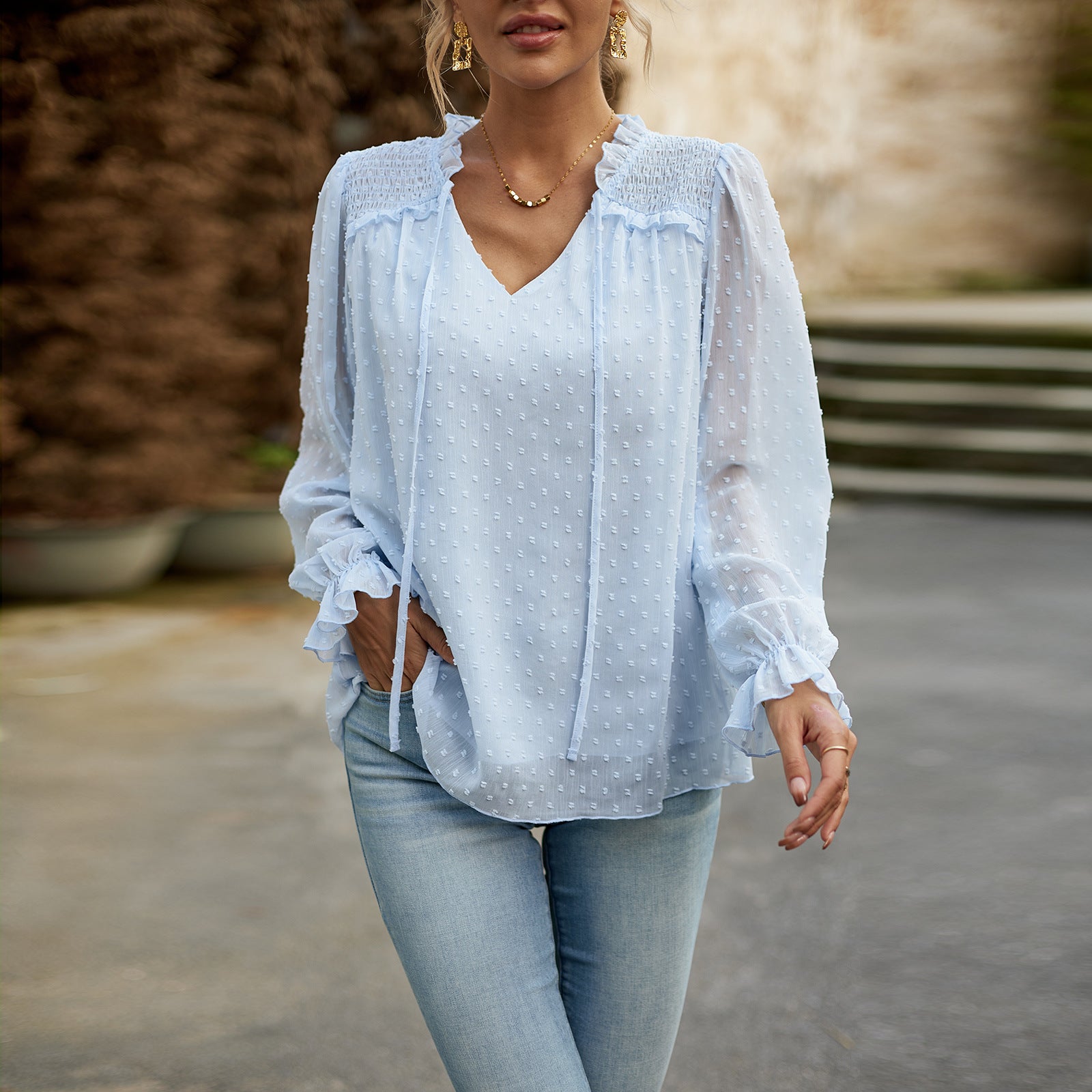 Women's Blouse Long Sleeve Blouses Casual Solid Color - view 4