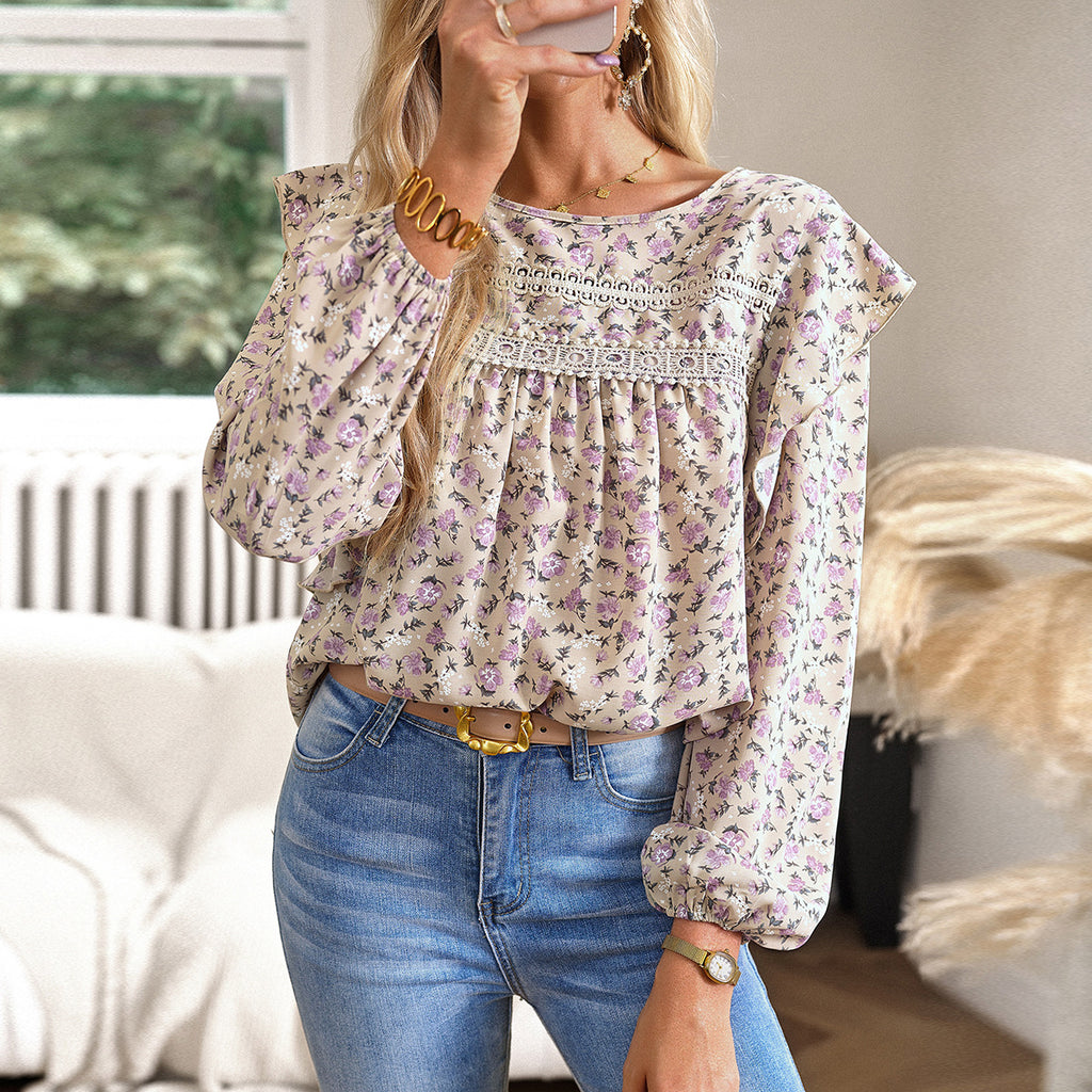 Women's Blouse Long Sleeve Blouses Printing Casual Ditsy Floral - view 2
