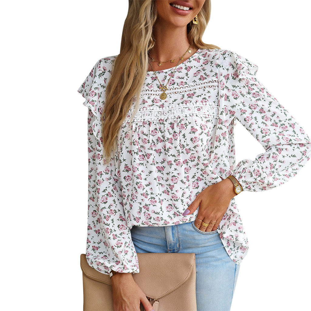 Women's Blouse Long Sleeve Blouses Printing Casual Ditsy Floral - view 3