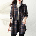 Women's Blouse Long Sleeve Blouses Button Vintage Style Plaid - front view