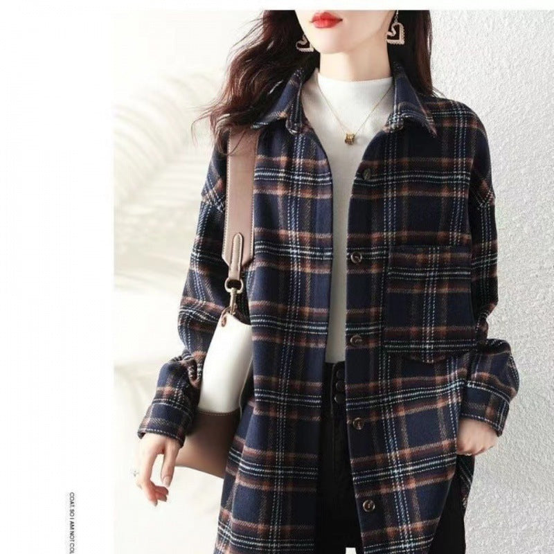 Women's Blouse Long Sleeve Blouses Button Vintage Style Plaid - view 3