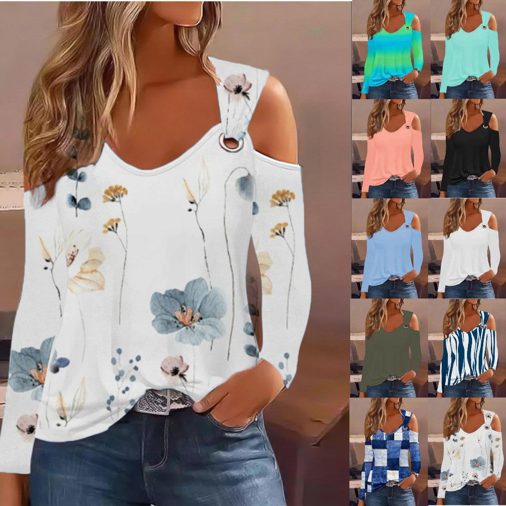 Wholesale Women's Casual Printing Long Sleeve Blouses - front view