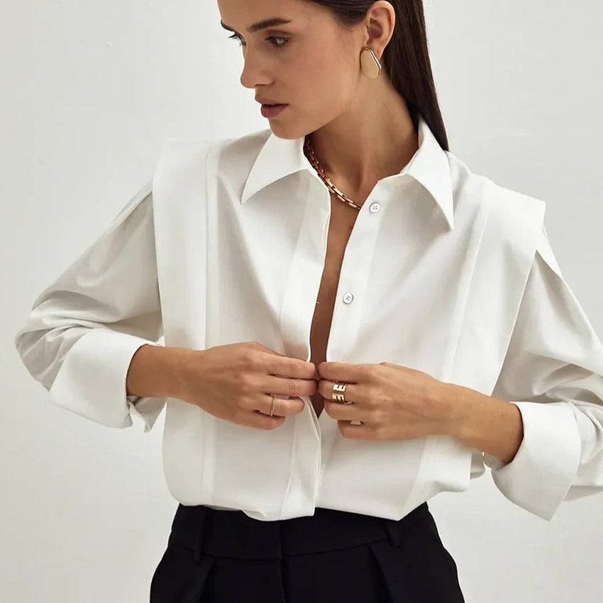 Wholesale Women's Casual Solid Color Long Sleeve Blouses - front view