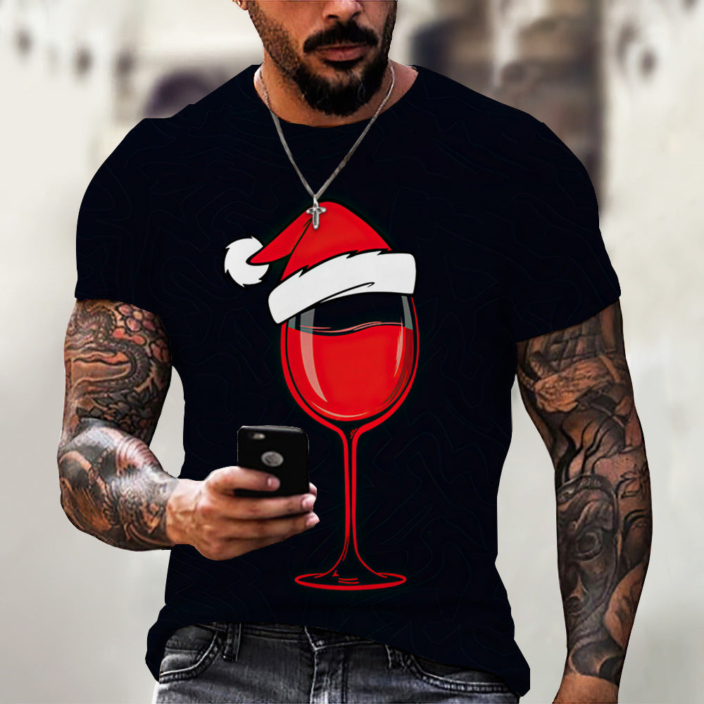Men's Printing Christmas Round Neck Short Sleeve Loose Men's T-shirt - front view