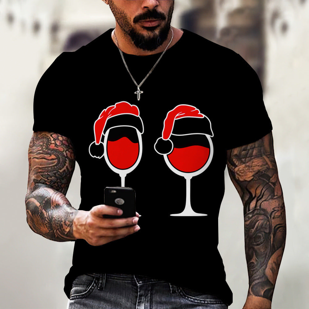 Men's Printing Christmas Round Neck Short Sleeve Loose Men's T-shirt - view 2