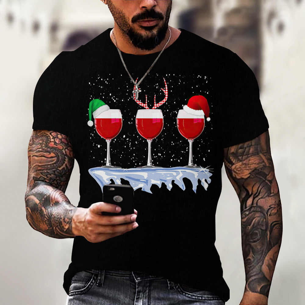 Men's Printing Christmas Round Neck Short Sleeve Loose Men's T-shirt - view 3