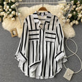 Wholesale Women's Casual Stripe Long Sleeve Blouses - front view