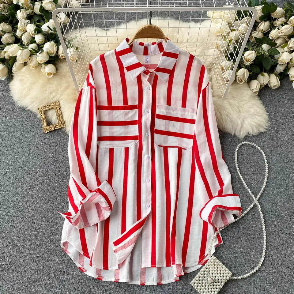 Wholesale Women's Casual Stripe Long Sleeve Blouses - view 2