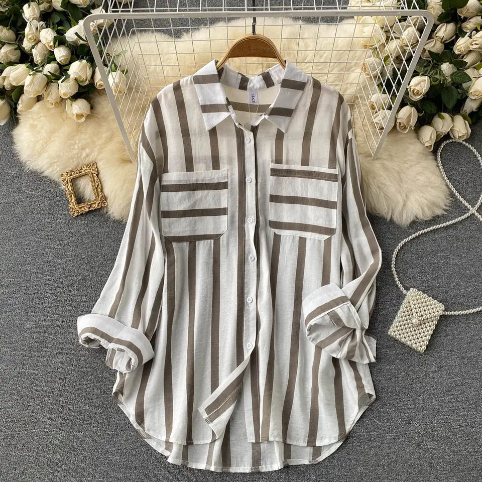 Wholesale Women's Casual Stripe Long Sleeve Blouses - view 4