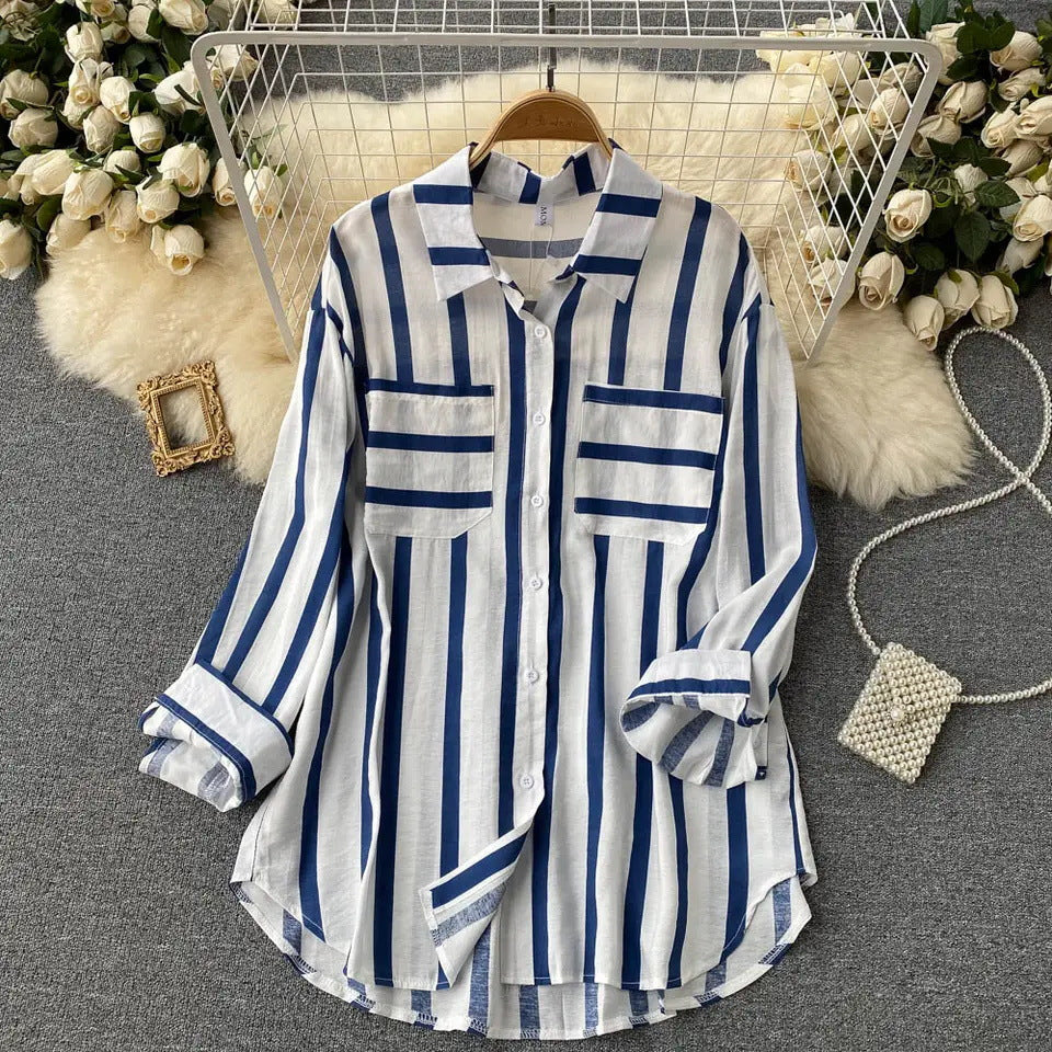 Wholesale Women's Casual Stripe Long Sleeve Blouses - view 3