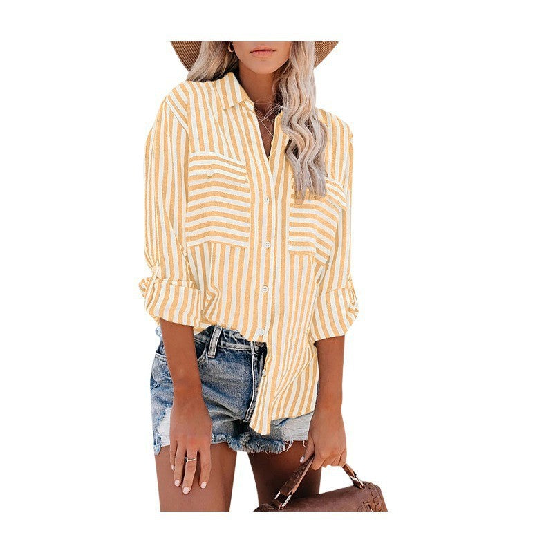 Wholesale Women's Casual Stripe Long Sleeve Blouses - view 2