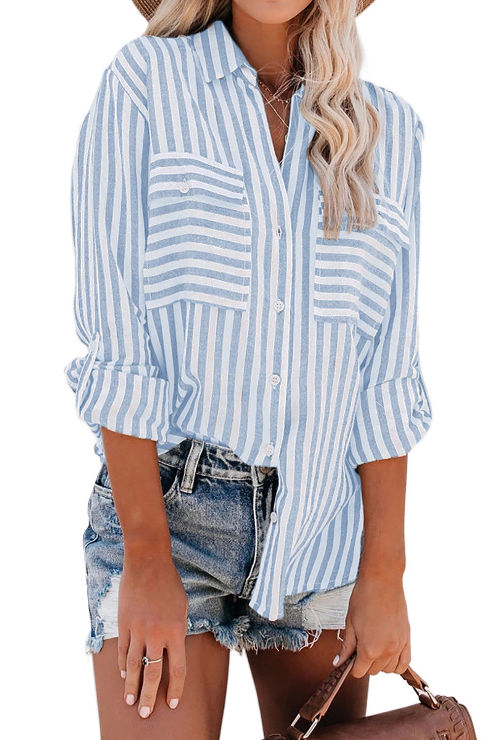 Wholesale Women's Casual Stripe Long Sleeve Blouses - view 4