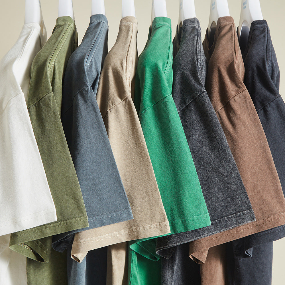 Men's T-shirt Short Sleeve T-shirts Washed Casual Solid Color - view 4