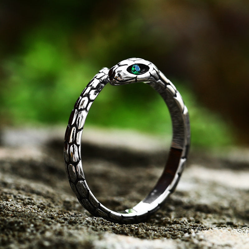 Retro Snake Titanium Steel Men's Rings - front view