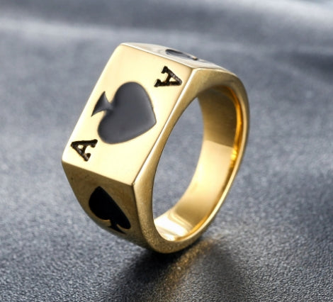 Retro Poker Titanium Steel Men's Rings - front view