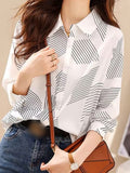 Wholesale Women's Casual Stripe Long Sleeve Blouses - front view