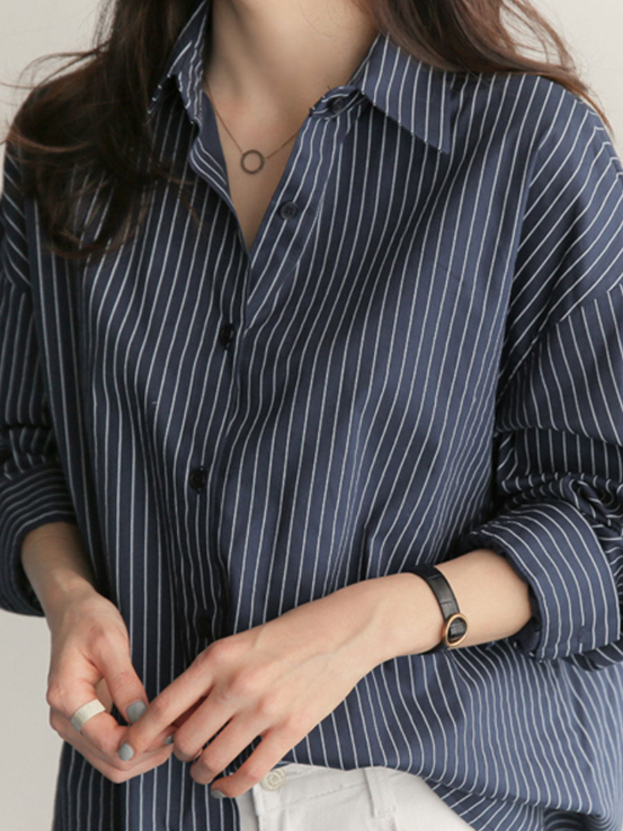 Wholesale Women's Casual Stripe Long Sleeve Blouses - view 6