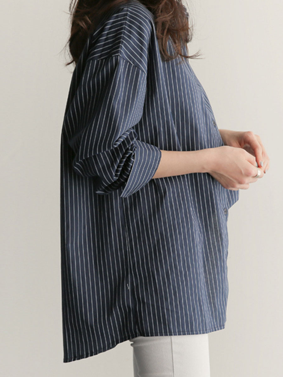Wholesale Women's Casual Stripe Long Sleeve Blouses - view 4