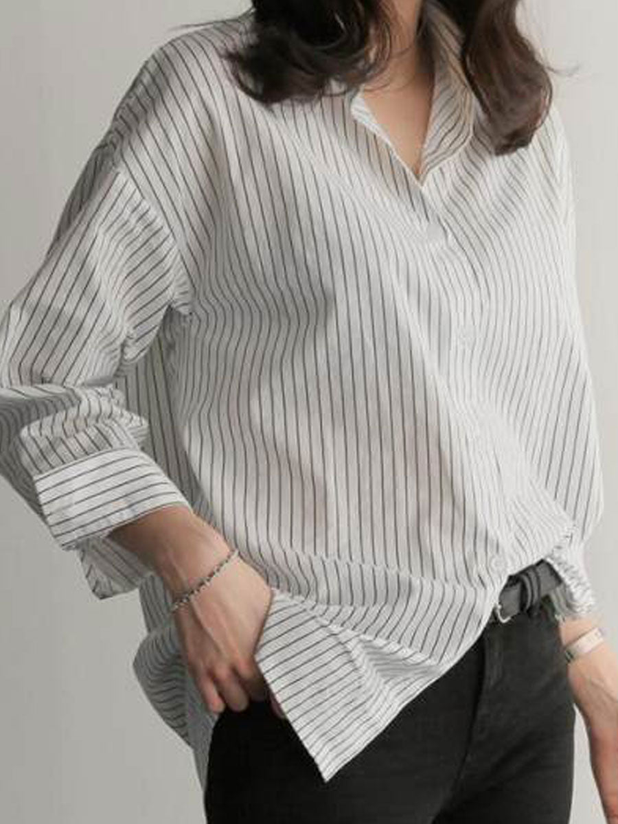 Wholesale Women's Casual Stripe Long Sleeve Blouses - view 3