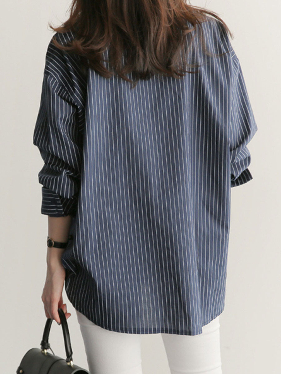 Wholesale Women's Casual Stripe Long Sleeve Blouses - view 2