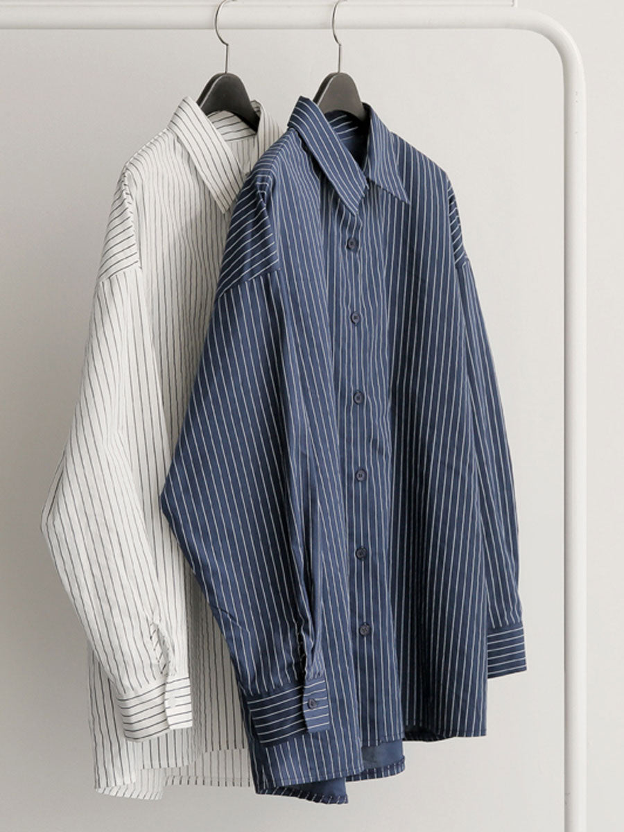 Wholesale Women's Casual Stripe Long Sleeve Blouses - front view