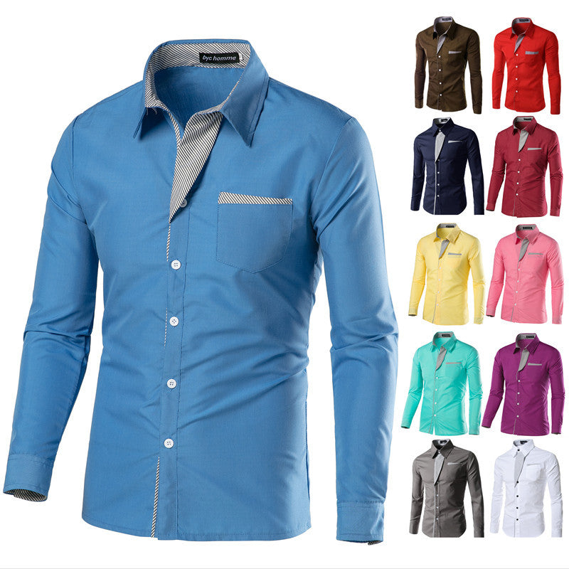 Wholesale Men's Casual Basic Solid Color Long Sleeve Men's Shirt Tops - front view