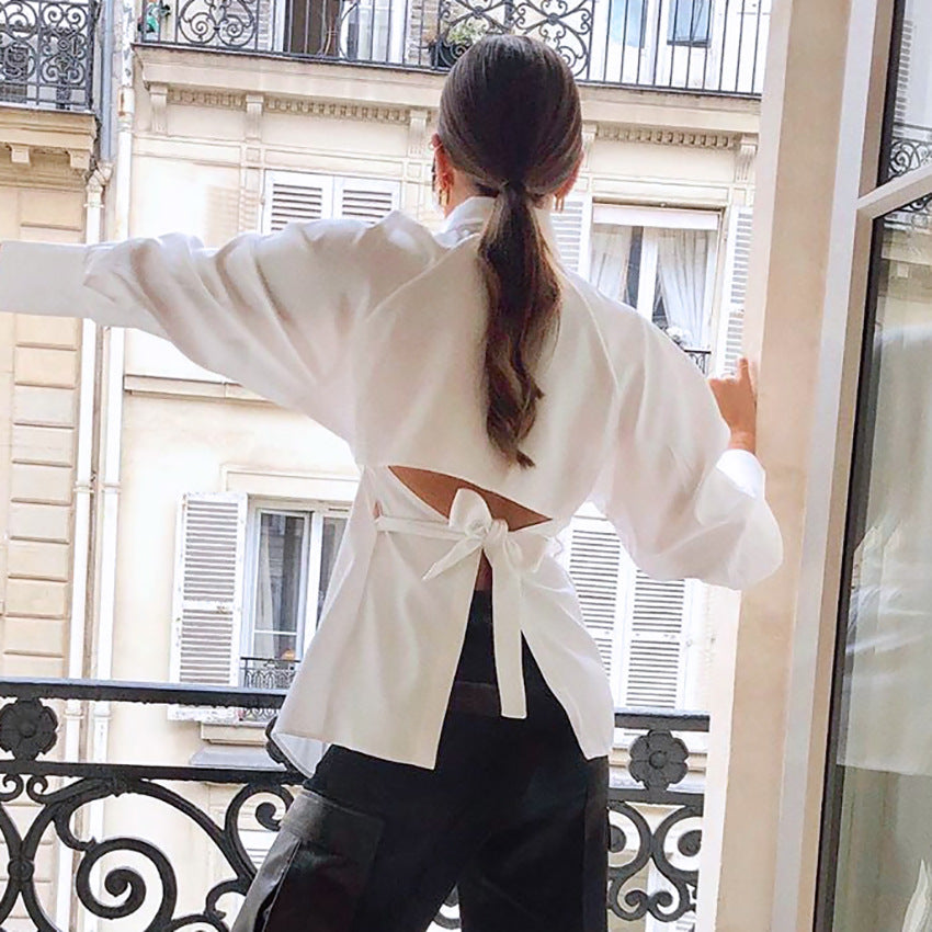 Wholesale Women's Vacation Solid Color Long Sleeve Blouses - view 3