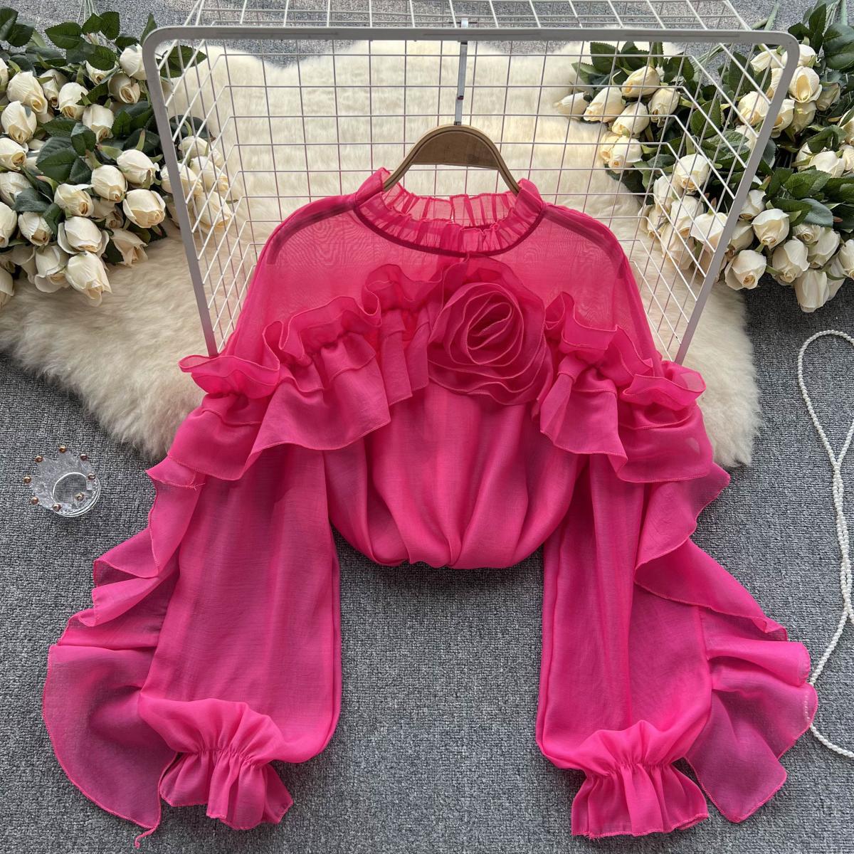 Wholesale Women's Vacation Solid Color Long Sleeve Blouses - front view